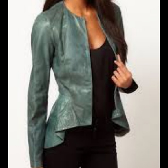 ASOS Jackets & Blazers - ASOS Distressed Teal Flare Jacket